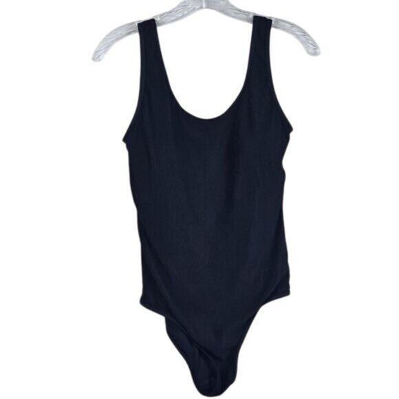 Coral Reef Black Ribbed One Piece Swimsuit Sz M Scoop Back Beach Poolside Casual - Picture 1 of 10